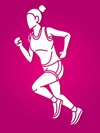 A Woman Running Action Marathon Runner Start Running Cartoon Sport Graphic Vectorのイラスト素材