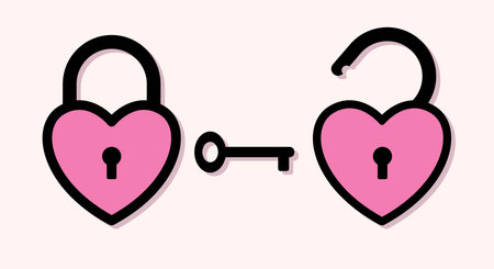 Heart Lock and Heart Unlock with Key Freedom and Inner Healing Symbol Love Language Cartoon Graphic Vectorのイラスト素材