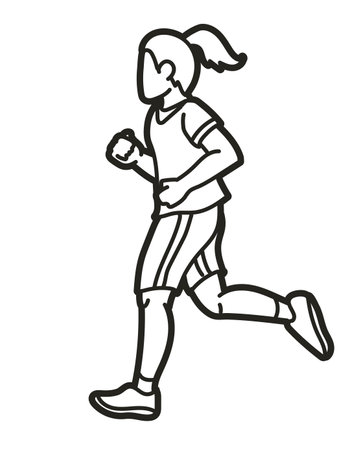 A Girl Start Running Action Jogging Movement Cartoon Sport Graphic Vectorのイラスト素材