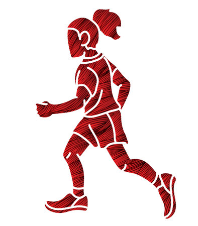 A Girl Start Running Action Jogging Movement Cartoon Sport Graphic Vectorのイラスト素材