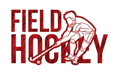 Field Hockey Font Design with Male Player Action Cartoon Graphic Vectorのイラスト素材