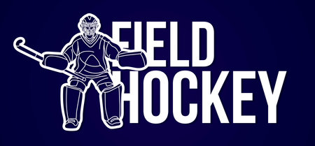 Field Hockey Font Design with Male Player Action Cartoon Graphic Vectorのイラスト素材