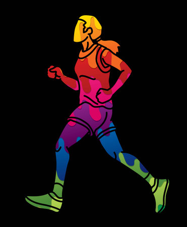 Marathon Runner A Woman Start Running Action Cartoon Sport Graphic Vectorのイラスト素材