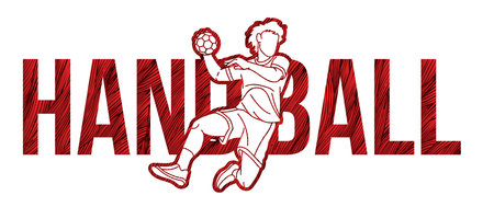 Handball Sport Male Player Action with Text Design Cartoon Graphic Vectorのイラスト素材