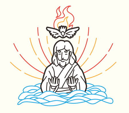Jesus was à¸ºBaptized in Water and the Holy Spirit Descended Cartoon Graphic Vectorのイラスト素材