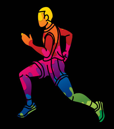 Marathon Runner Start Running A Man Running Action Movement Cartoon Sport Graphic Vectorのイラスト素材