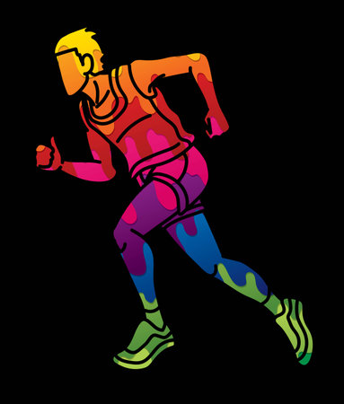 A Man Running Action Speed Movement Marathon Runner Cartoon Sport Graphic Vectorのイラスト素材