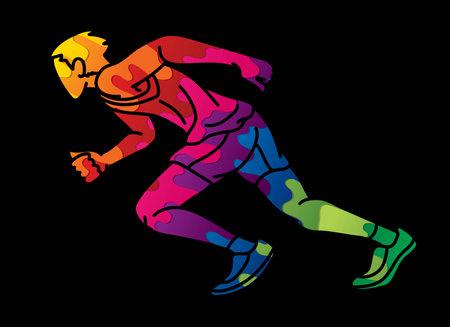 A Man Running Action Speed Movement Marathon Runner Cartoon Sport Graphic Vectorのイラスト素材