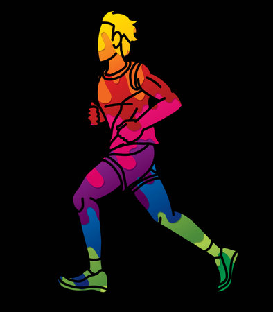 A Man Running Action Marathon Runner Male Movement Cartoon Sport Graphic Vectorのイラスト素材