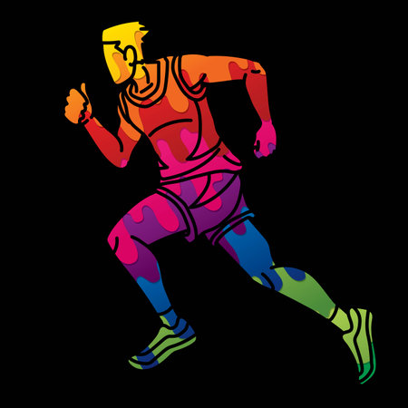 A Man Running Action Marathon Runner Male Movement Cartoon Sport Graphic Vectorのイラスト素材