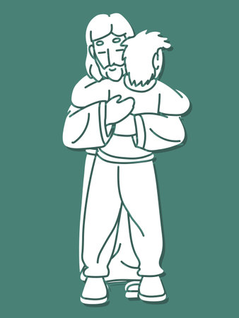 Jesus Hugged a Man with Love and Comfort Cartoon Graphic Vectorのイラスト素材