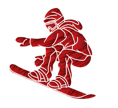 Snowboarder Action Snowboard Player Sport Cartoon Graphic Vectorのイラスト素材