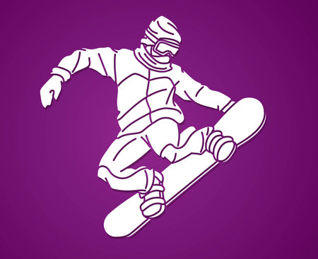 Snowboard Player Action Extreme Sport Snowboarder Pose Cartoon Graphic Vectorのイラスト素材