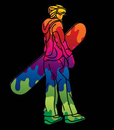 Snowboard Player Action Extreme Sport Snowboarder Pose Cartoon Graphic Vectorのイラスト素材