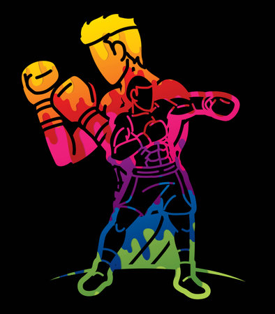 Group of Fighter Boxing Sport Boxer Fighting Battle Action Cartoon Graphic Vectorのイラスト素材