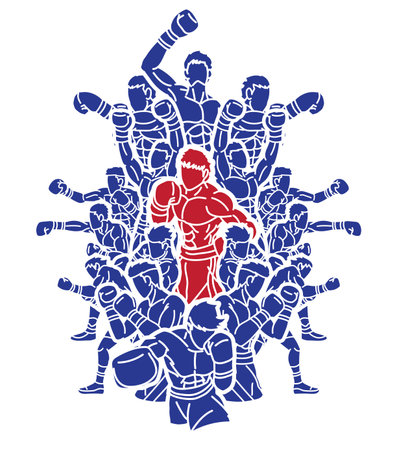 Group of Boxer Boxing Sport Male Fighting Mix Action Cartoon Graphic Vectorのイラスト素材