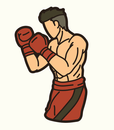 Boxing Sport Fighter Action  Kickboxing Muay Thai Cartoon Graphic Vectorのイラスト素材