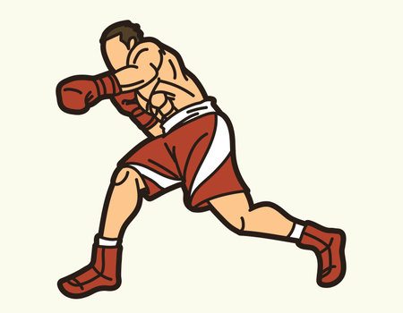 Martial Art Boxing Sport Fighter Action Kickboxing Muay Thai Cartoon Graphic Vectorのイラスト素材