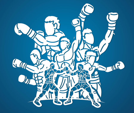 Group of Fighter Boxing Sport Boxer Men Fighting Punching Mix Action Cartoon Graphic Vectorのイラスト素材