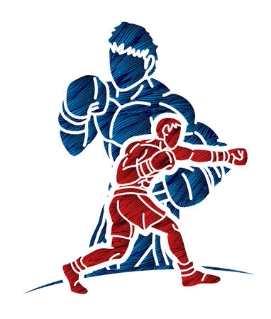 Group of Fighter Boxing Sport Boxer Men Fighting Punching Mix Action Cartoon Graphic Vectorのイラスト素材
