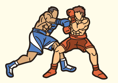 Group of Fighter Boxing Sport Boxer Men Fighting Punching Mix Action Cartoon Graphic Vectorのイラスト素材