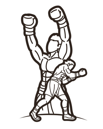 Group of Fighter Boxing Sport Boxer Men Fighting Punching Mix Action Cartoon Graphic Vectorのイラスト素材