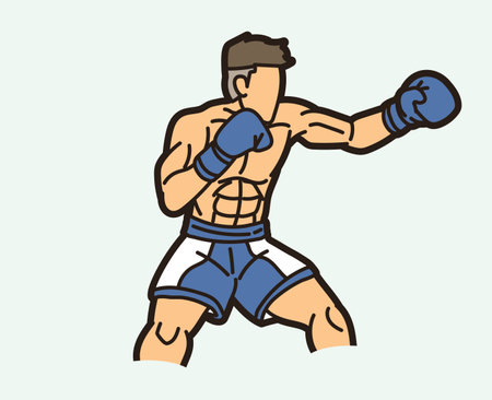 Boxing Sport Kickboxing Muay Thai  Boxer Action Cartoon Graphic Vectorのイラスト素材