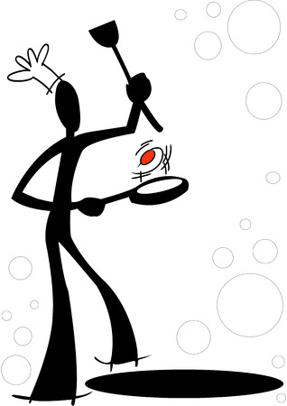 illustration  shadow man cartoon cooking fried eggのイラスト素材