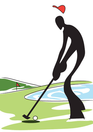 Illustration shadow man playing golf at field on beautiful dayのイラスト素材