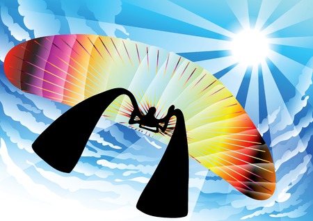 illustration shadow man cartoon playing paragliding in beautiful sky backgroundのイラスト素材