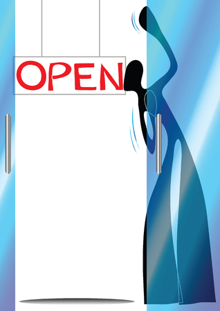 Illustration shadow man cartoon opening shopのイラスト素材