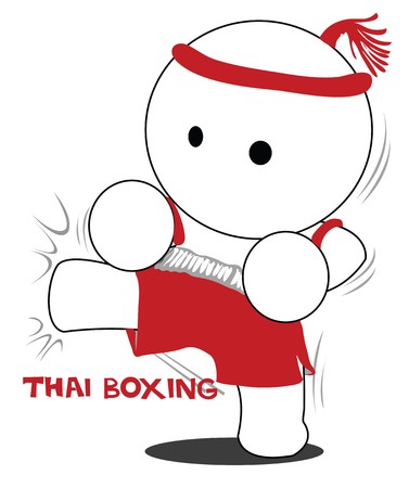 cartoon thai boxing acting kick or attack to opponent.のイラスト素材