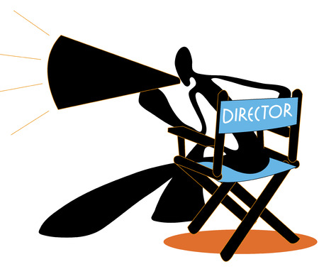 Shadow man director be bawl or shout and sit on blue chair.のイラスト素材