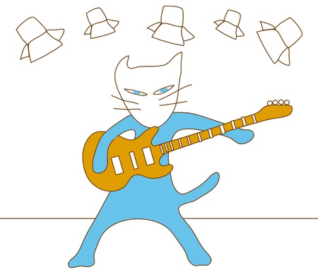 Cat blue cartoon concert play electronic guitar on stage one man show music のイラスト素材