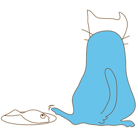 Blue cat want to eat fish will stealのイラスト素材