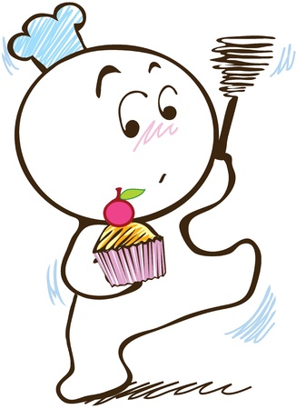 Bakery chef looking soft cake homemade  のイラスト素材