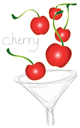 Cherries falling in wine glassのイラスト素材