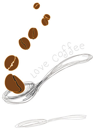 coffee beans falling in spoonのイラスト素材