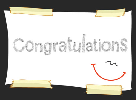 Pencil sketch write word Congratulations on paper  have tape stick it graphic design short note concept.のイラスト素材