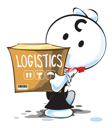 Logistic Service Man or cargo Transport pantomime cartoon acting business man and symbol designのイラスト素材