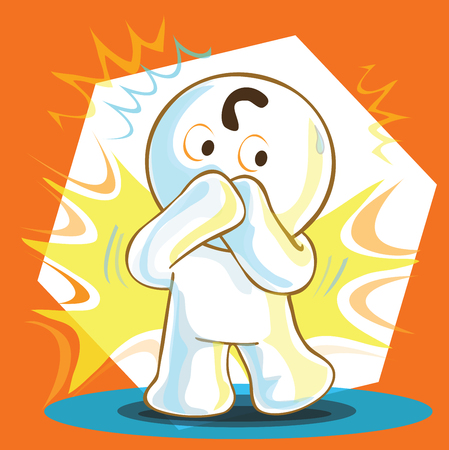 Pantomime cartoon cute shocked silence and shock acting design have Lightning to his body and background Boom spark yellow color.のイラスト素材