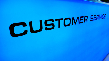 Customer Service Background photo macro and perspective at counter acrylic blue colorの写真素材