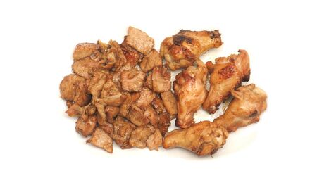 Pork and chicken wing fried on isolate white backgroud, Photo top view for your menu easy to cook.の写真素材