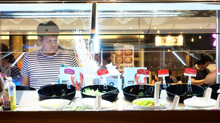 Salad bar in Sizzler at Central west gate plaza branch Nonthaburi province Thailand, time 06:36 pm. 2017 June 4, out side has people wating in que.のeditorial素材