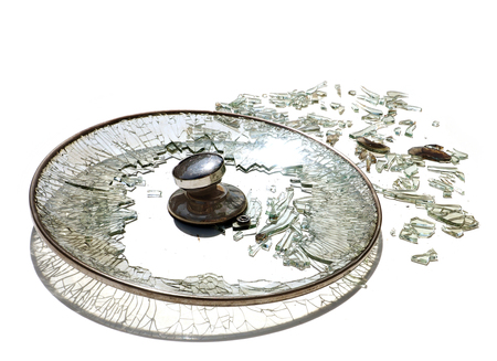 Pot cover glass is broken has sun lighting reflex and isolate on white background.の写真素材