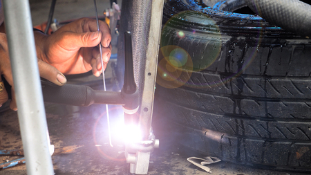 Repairing man made welding steel of valve auto air conditioning systems, how to fire at service car...