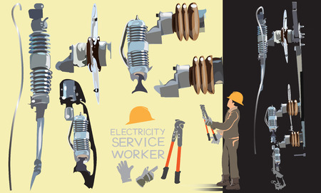 High Voltage Equipment Parts set 1 in 2 info graphic vector cartoon illustration, isolate and clipping path.のイラスト素材