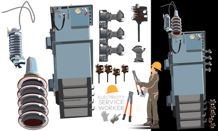 High Voltage Equipment Parts set 2 in 2 info graphic vector cartoon illustration, isolate and clipping path.のイラスト素材