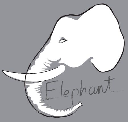 Elephant head symbol, logo, sign cartoon art line design black, gray and white color on isolate has clipping path.のイラスト素材