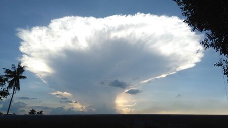 Cloud shape nuclear bomb boom on the sky on twilight with country nature landscape at Bangbuathong,...